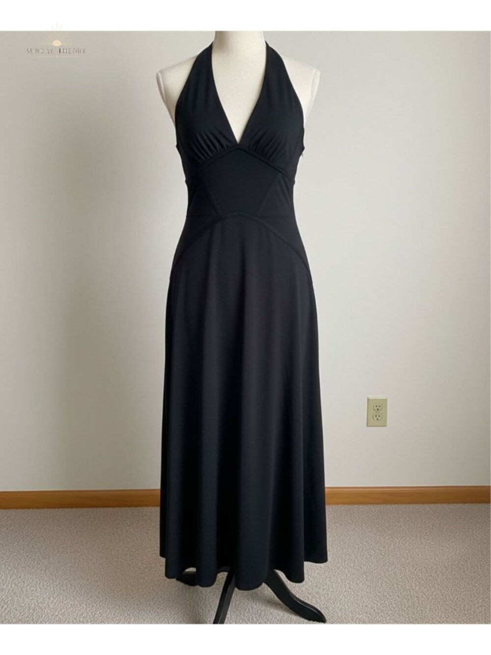 Women's Halter V-Neck Smocked Midi Dress Corset A-Line Tea Party Sundress